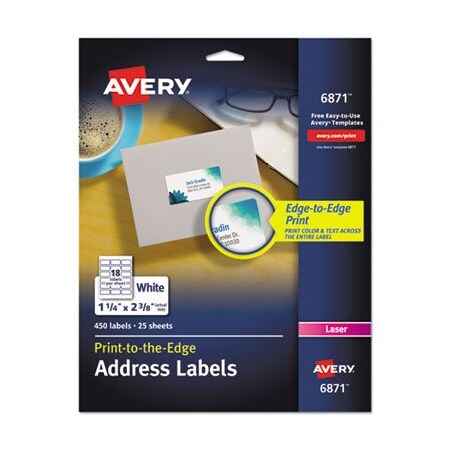 Avery Dennison Avery, VIBRANT LASER COLOR-PRINT LABELS W/ SURE FEED, 1 1/4 X 2 3/8, WHITE, 450PK 6871